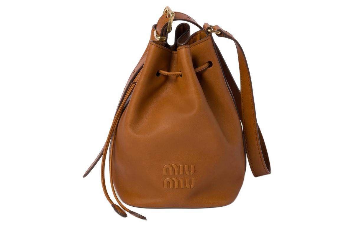 MIU MIU Кожаная сумка-ведро, через плечо, кроссбоди для женщин Brown — фото 2