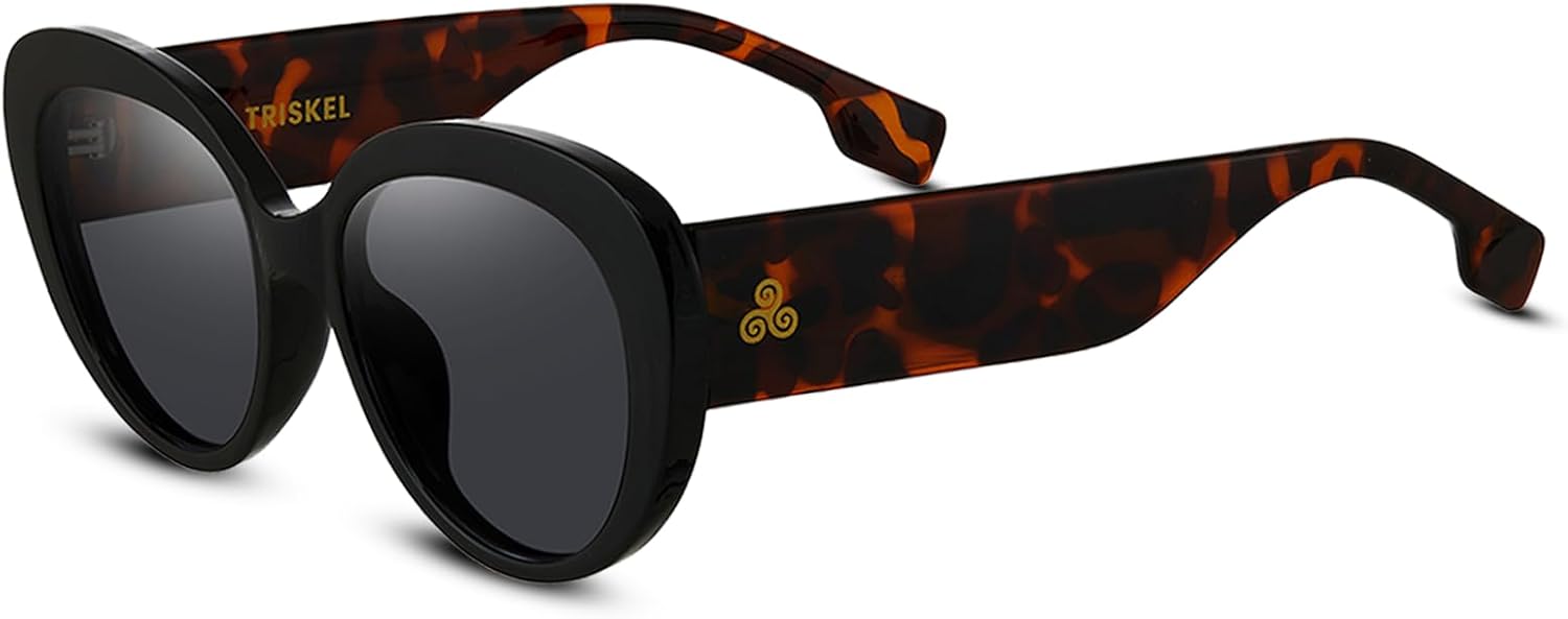 

Поляризованные солнцезащитные очки Rome для мужчин и женщин – прочная ацетатная оправа, линзы TAC с защитой от УФ-излучения UV400, широкая посадка TRISKEL EYEWEAR, Bright Black With Dark Grey Lenses