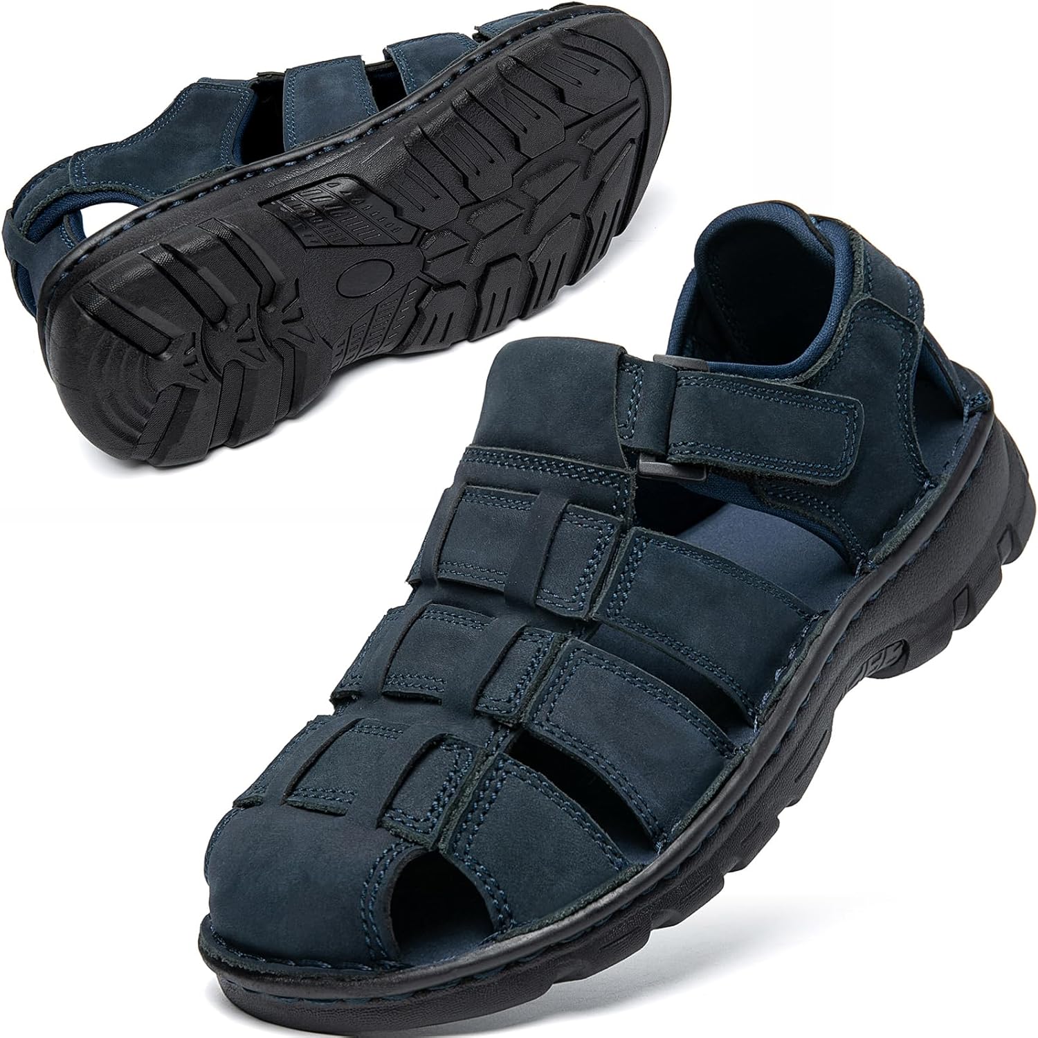 

Мужские походные кожаные сандалии KOIMED с закрытым носком, водонепроницаемые летние спортивные туфли для прогулок на открытом воздухе, трекинга, рыбалки в реке, с широкой регулируемой поддержкой свода стопы, синий