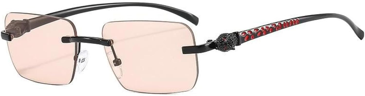 

Винтажные солнцезащитные очки без оправы, маленькие, для женщин и мужчин, роскошные, для путешествий и вождения, с металлическим рисунком в виде головы леопарда TVTBBVV, Champagne