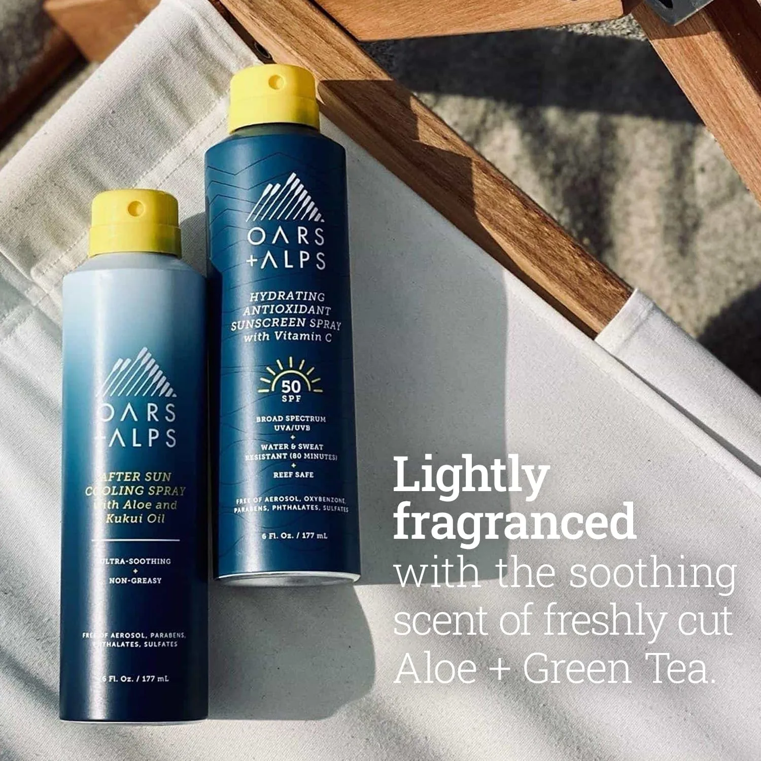 Oars + Alps After Sun Spray, спрей после загара с алоэ вера, маслом кукуи и ниацинамидом, аромат зеленого чая, охлаждает кожу, увлажняет, успокаивает, нежирный, 170 г (2 шт) 177 мл (2 шт.), GREEN — фото 3