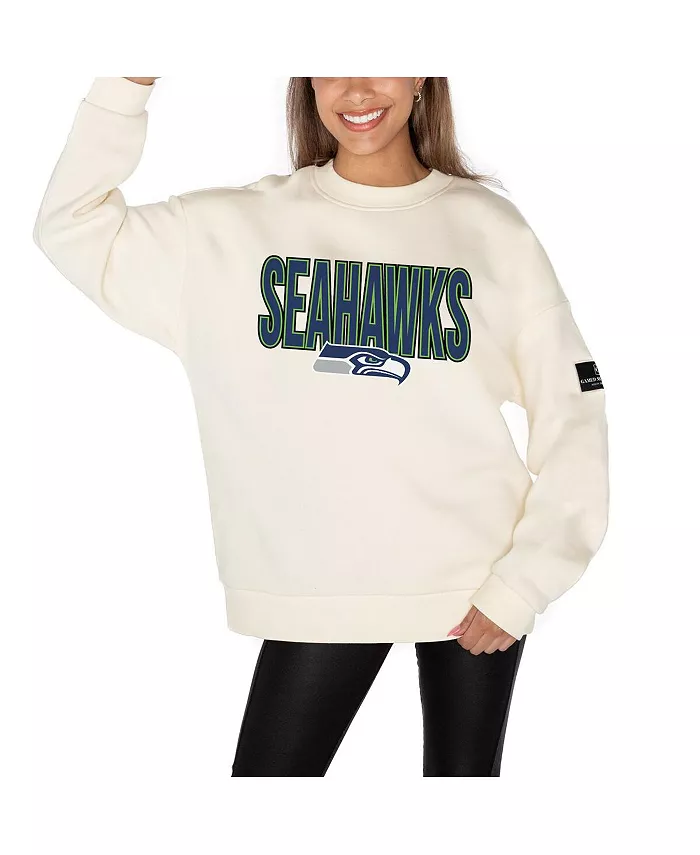 

Женская кремовая флисовая толстовка Seattle Seahawks Premium с заниженной линией плеч Gameday Couture