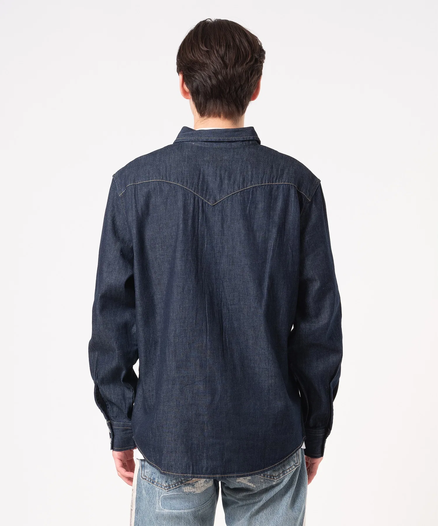 Мужская джинсовая рубашка Levi's Western с длинным рукавом тёмно-синяя — фото 3