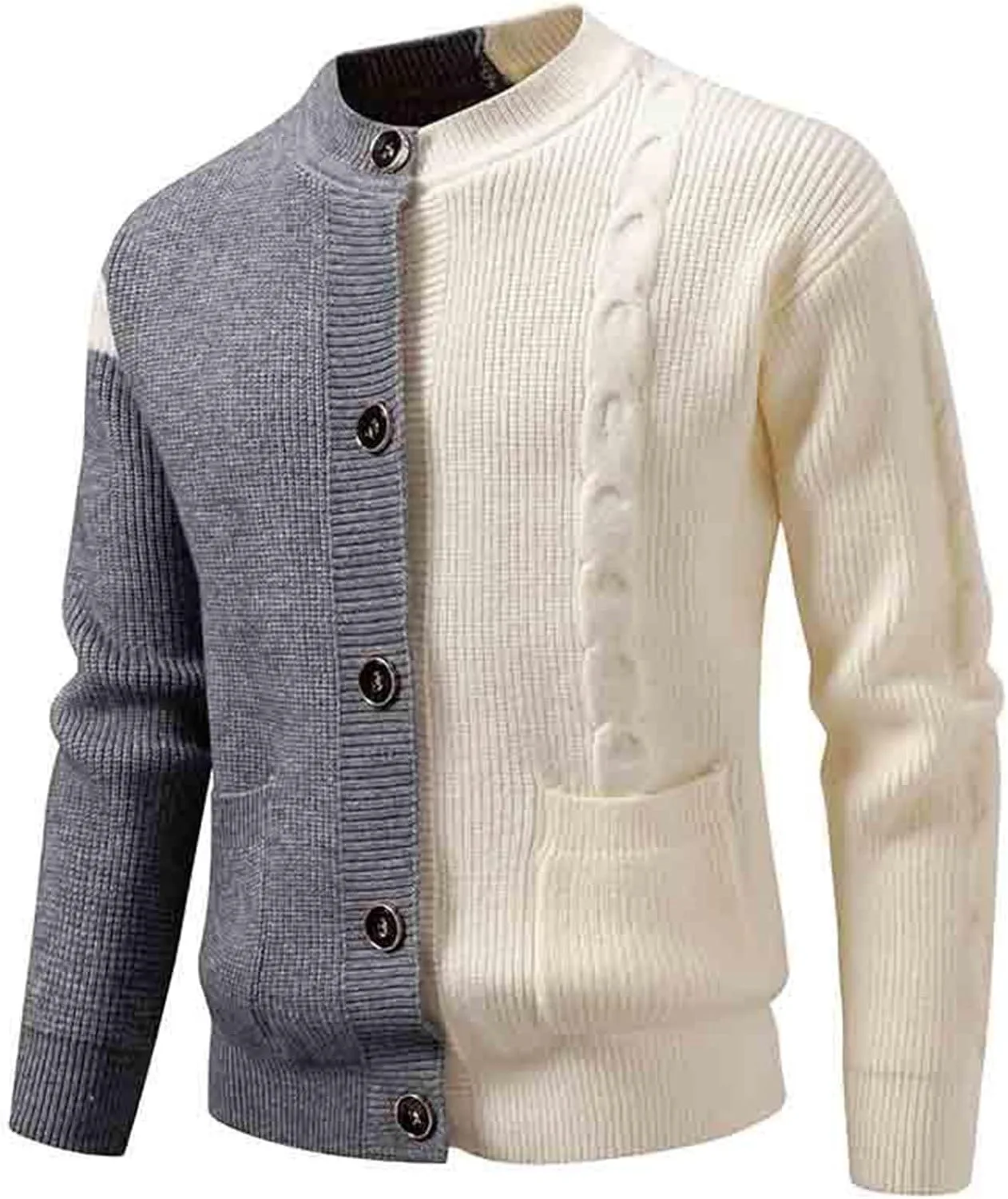 

Мужской свитер с цветными блоками и стойкой горловиной, вязаный пуловер с планкой на пуговицах, повседневная зимняя кофта с длинным рукавом