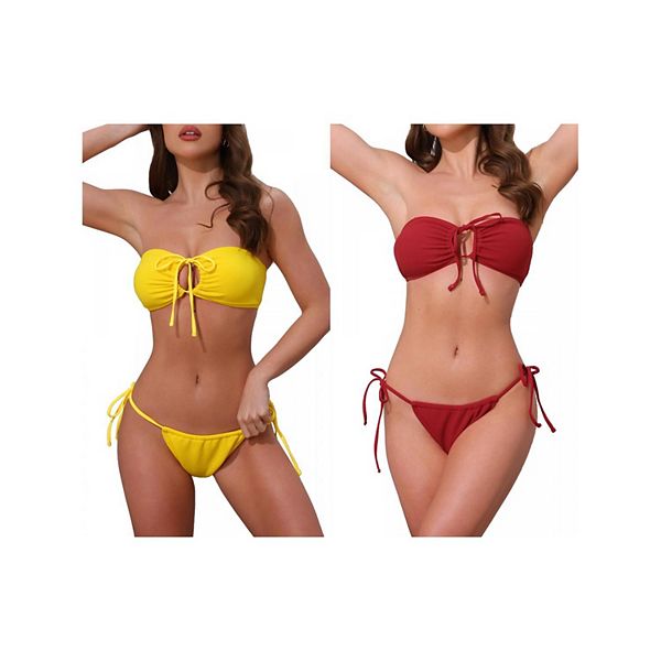 

2 комплекта женского бикини с бандо и завязками спереди Inspire Chic, Yellow Red, Красный, 2 комплекта женского бикини с бандо и завязками спереди Inspire Chic, Yellow Red