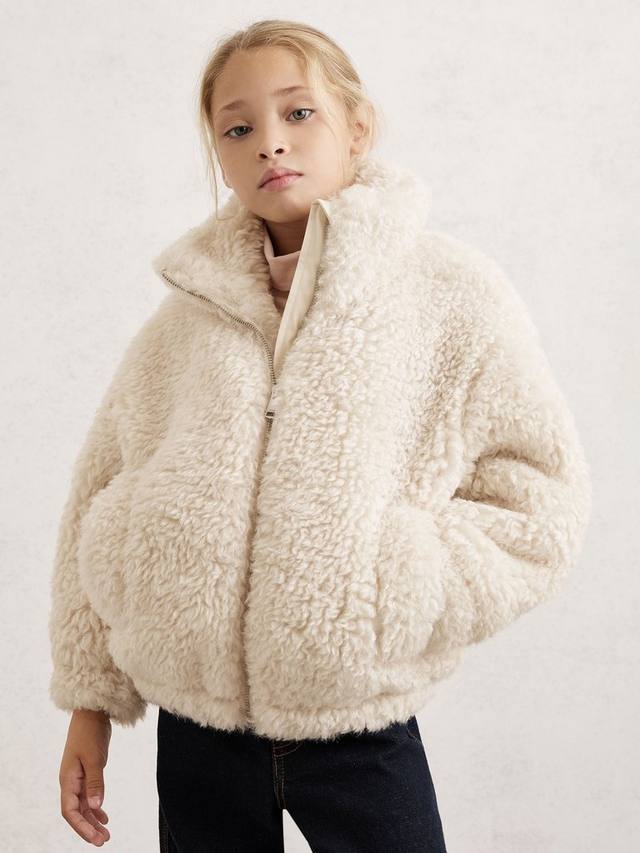 

Детское пальто Remy с воротником-воронкой из искусственной овчины Reiss, Ivory