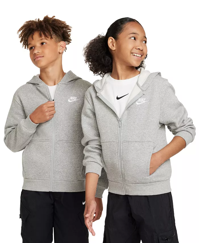 

Большой детский спортивный худи Club Fleece с молнией Nike, серый
