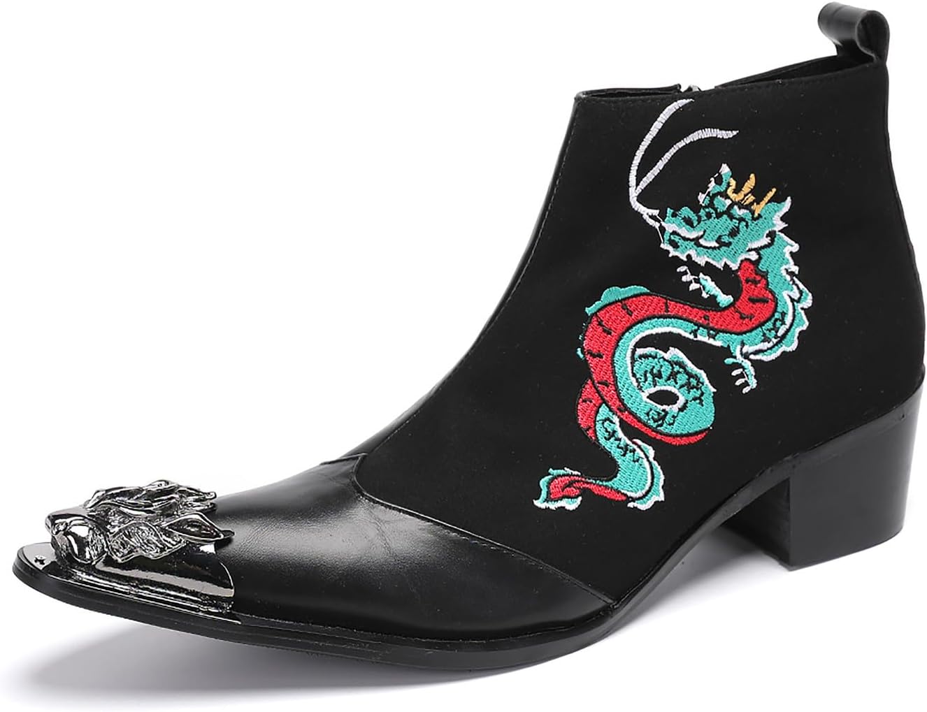 

Мужские ботинки Santimon Chelsea для вечеринок, кожаные, с металлическим наконечником, вышивкой, изображением дракона, граффити, ковбойские, западного стиля, для свадеб, модные, для балла, повседневные, черный