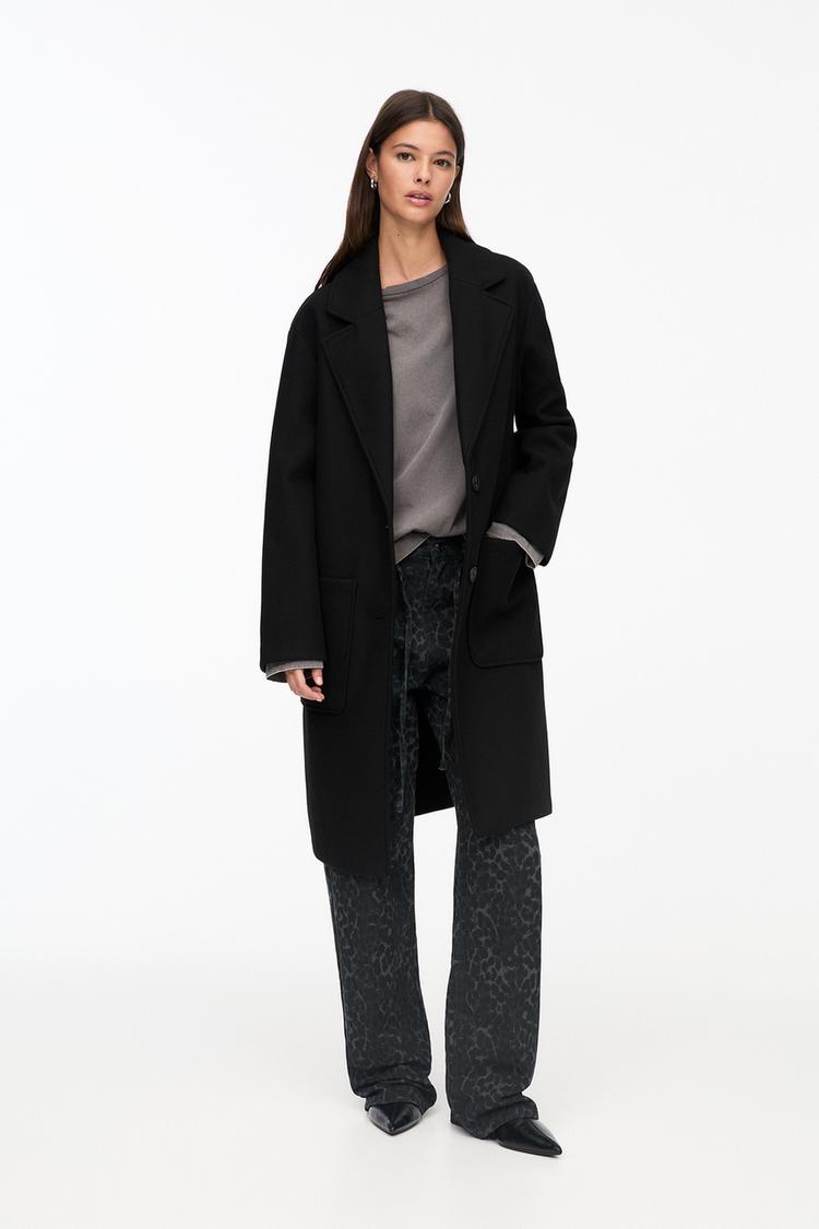 

Пальто с фетровой текстурой Pull And Bear, черный