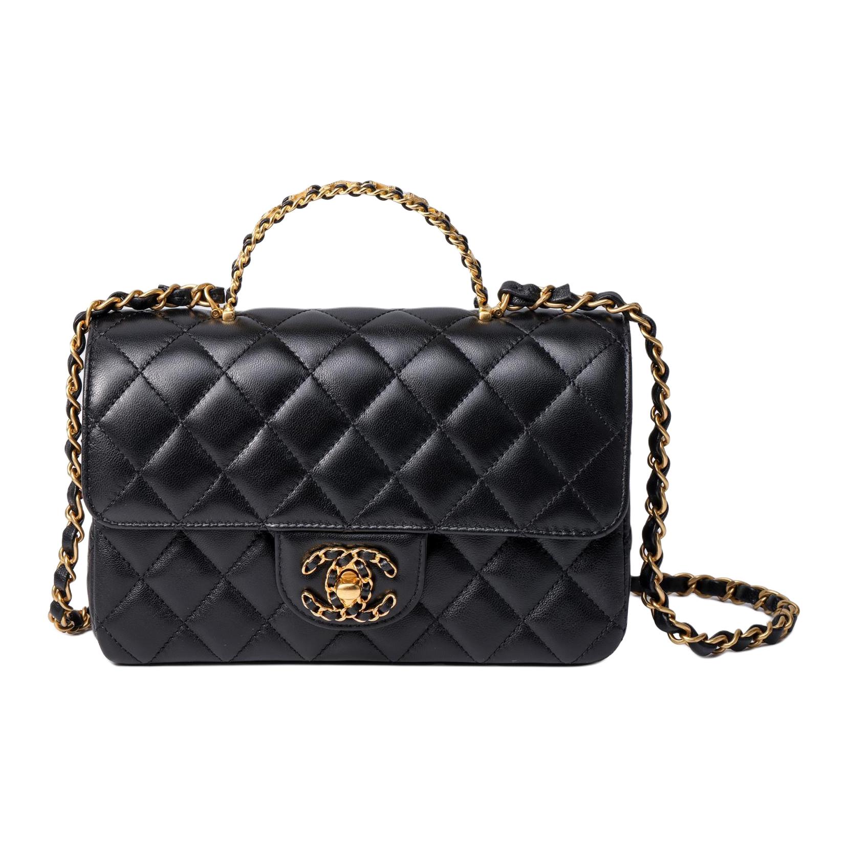 

CHANEL Овчинная сумка через плечо миниатюрная женская черная