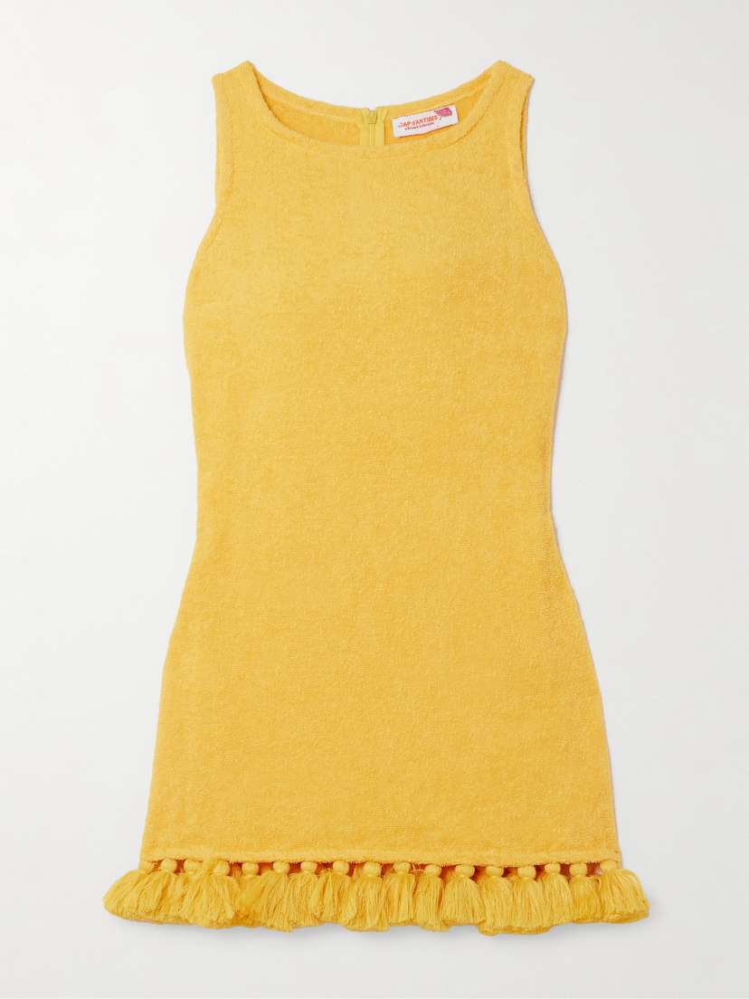 

Мини-Платье из махрового хлопка с кисточками Cap D'Antibes, желтый