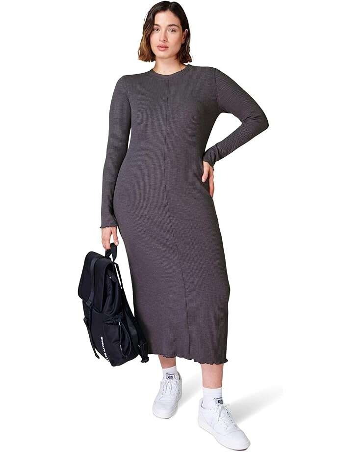 

Платье Sweaty Betty Ribbed Long Sleeve Midi, цвет Urban Grey