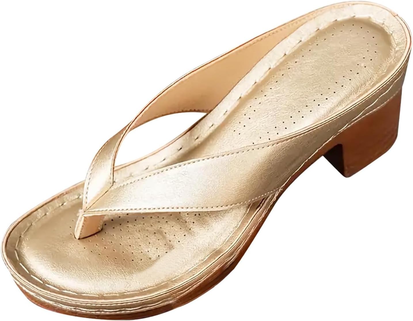

Женские сандалии на массивном каблуке, однотонные, шлепанцы с удобным каблуком, мюли без застежки, открытый носок, пляжные сандалии для долгих прогулок, повседневная обувь Generic, золотой