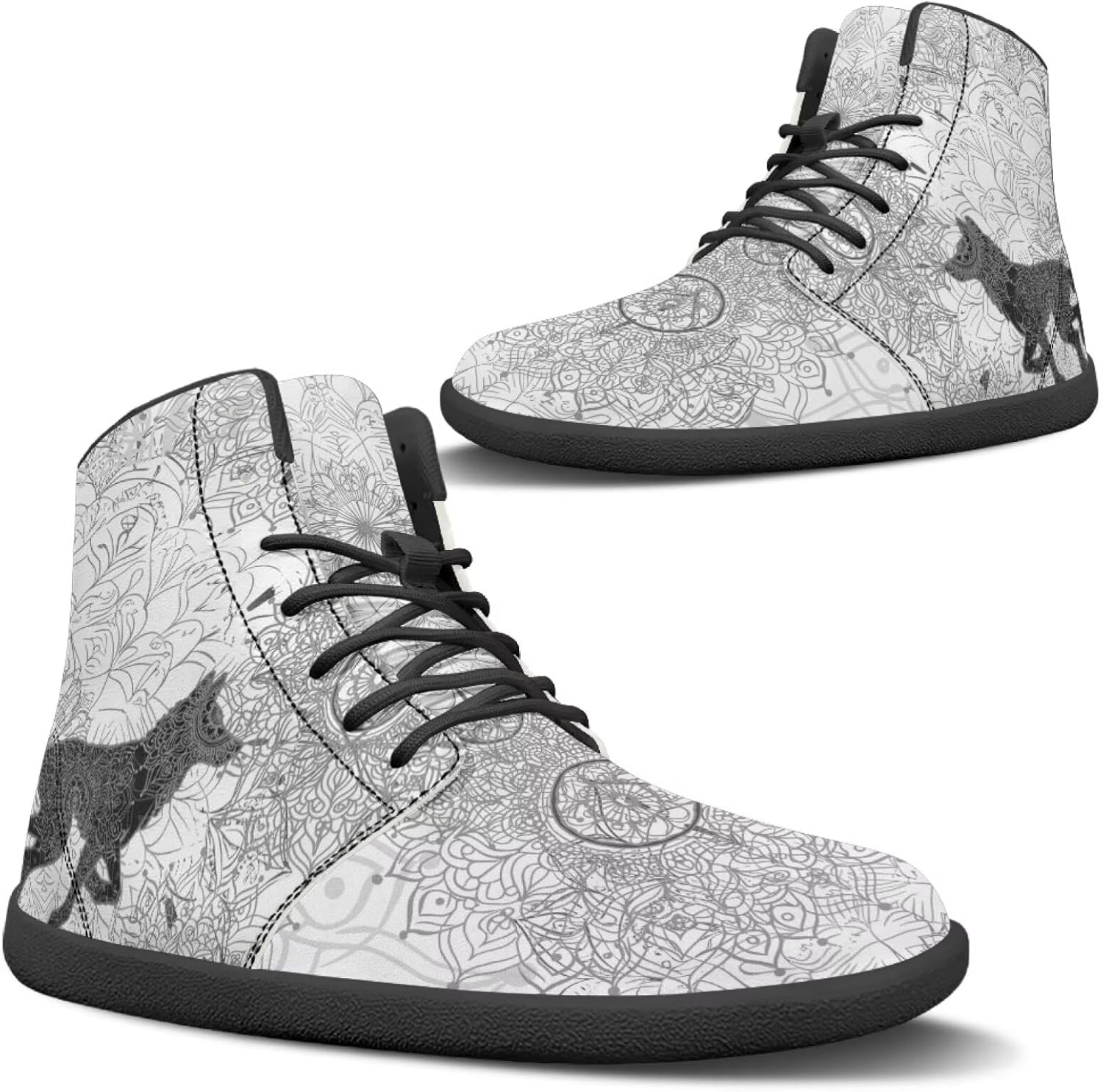 

Женские высокие кеды JoyLamoria Skull Rose из кожи, повседневные шнурованные туфли, модные кроссовки 2025 года для прогулок и тенниса, Wolf Retro Mandala