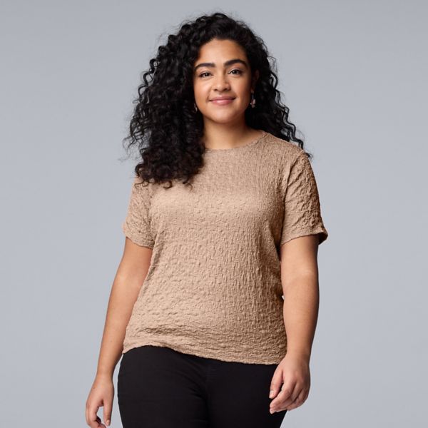 

Футболка плюс сайз с фактурой Simply Vera Vera Wang, цвет warm taupe