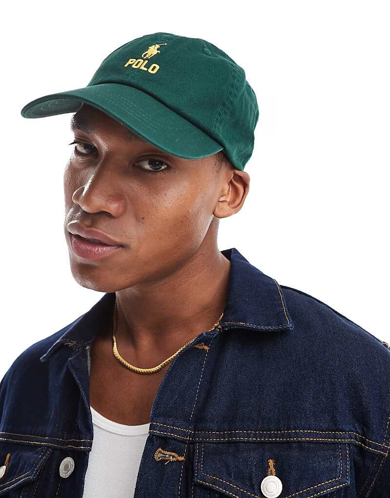 

Polo Ralph Lauren – темно-зеленая бейсболка из твила с золотым логотипом