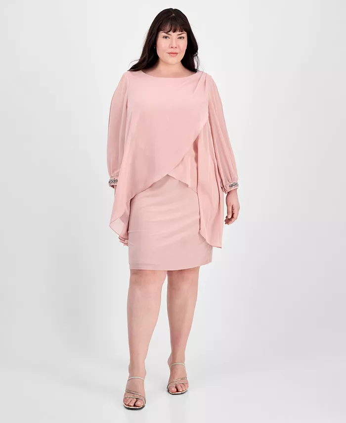 

Платье-футляр с накладкой Plus Size SL Fashions, розовый