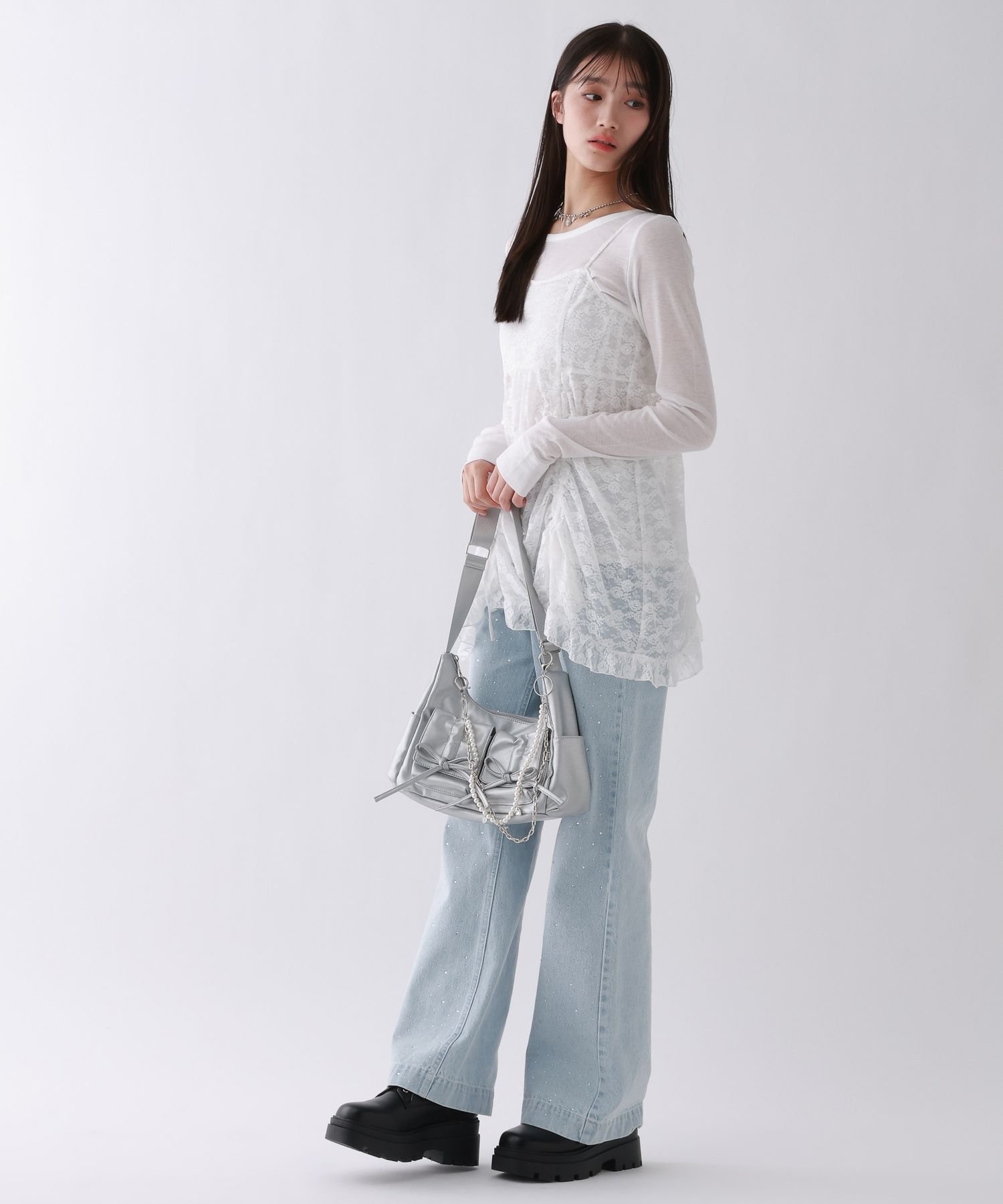 Кружевное платье-комбинация из двух частей Repipi armario, Off White 05 — фото 4