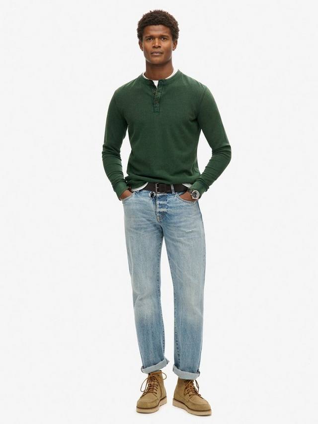 Винтажная текстурированная хлопковая рубашка Grandad Superdry, Enamel Green — фото 3