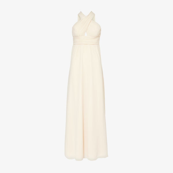 

Длинное платье из шифона с перекрещивающейся халтерной горловиной Six Stories, бежевый