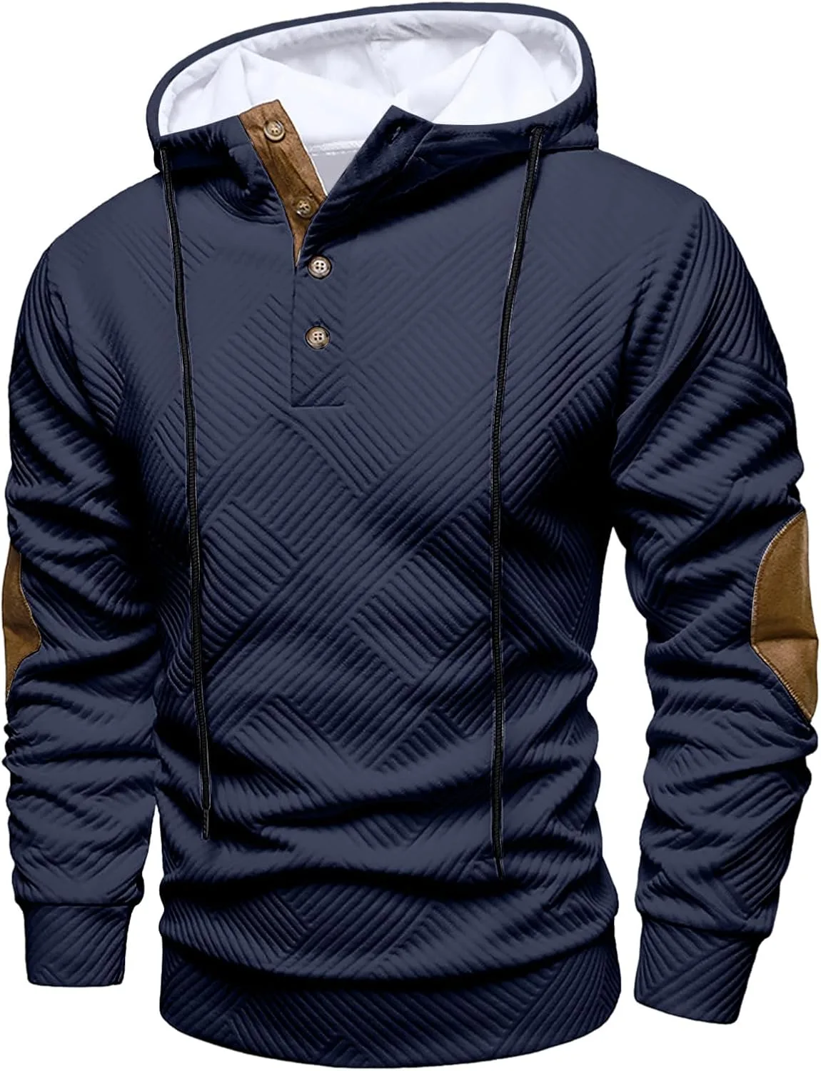Мужской худи с капюшоном Casual Cotton Textured Pullover с налокотниками