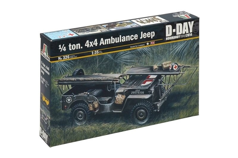 

Italeri, Jeep Willys 1/4 ton 4x4 Ambulance Jeep 1:35, Модельный комплект, 8+