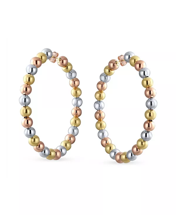 

Серьги-Кольца-Хагги с тремя цветными бусинами, позолоченные, 2,2 дюйма, застежка-молния Bling Jewelry, gold-tone