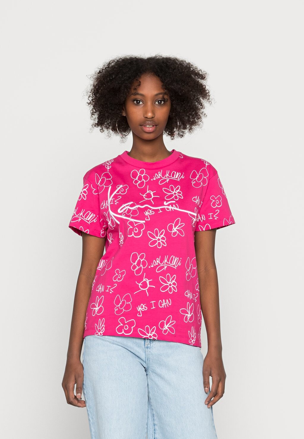 

Футболка с принтом SIGNATURE FLOWER TEE Karl Kani, цвет pink
