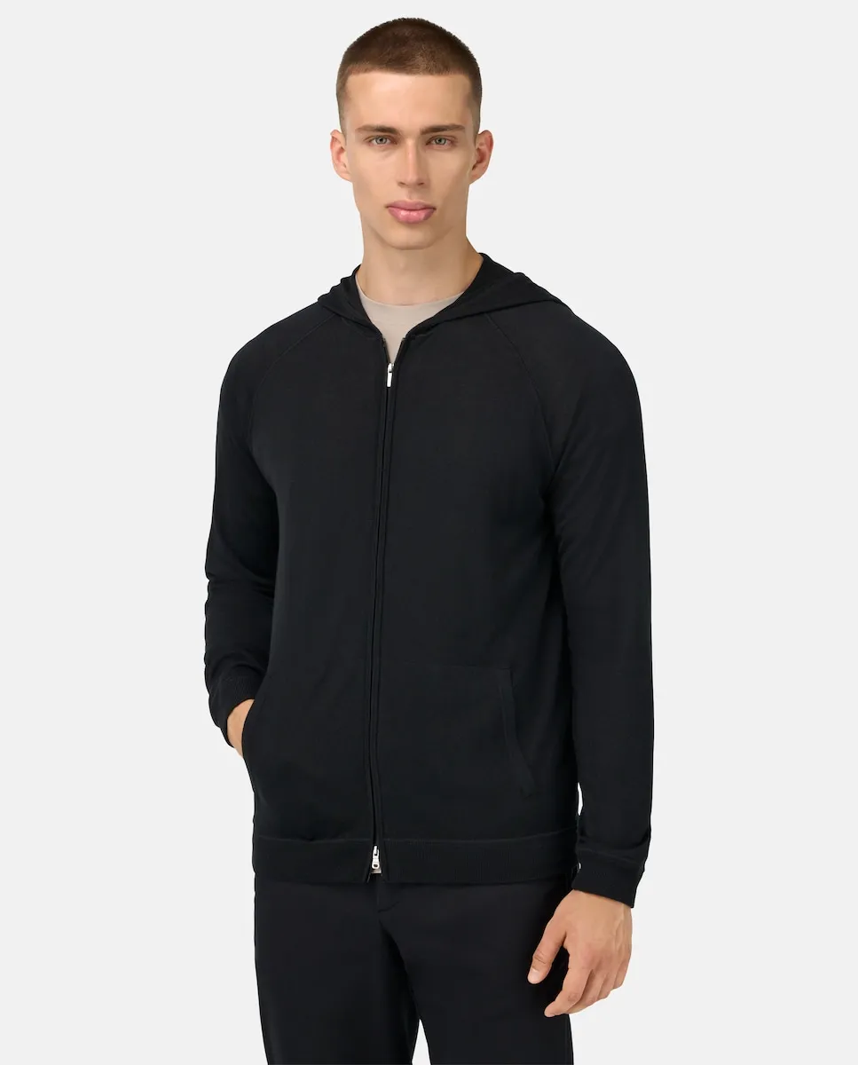 

Свитер с капюшоном и молнией из мериносовой шерсти Boggi Milano, черный