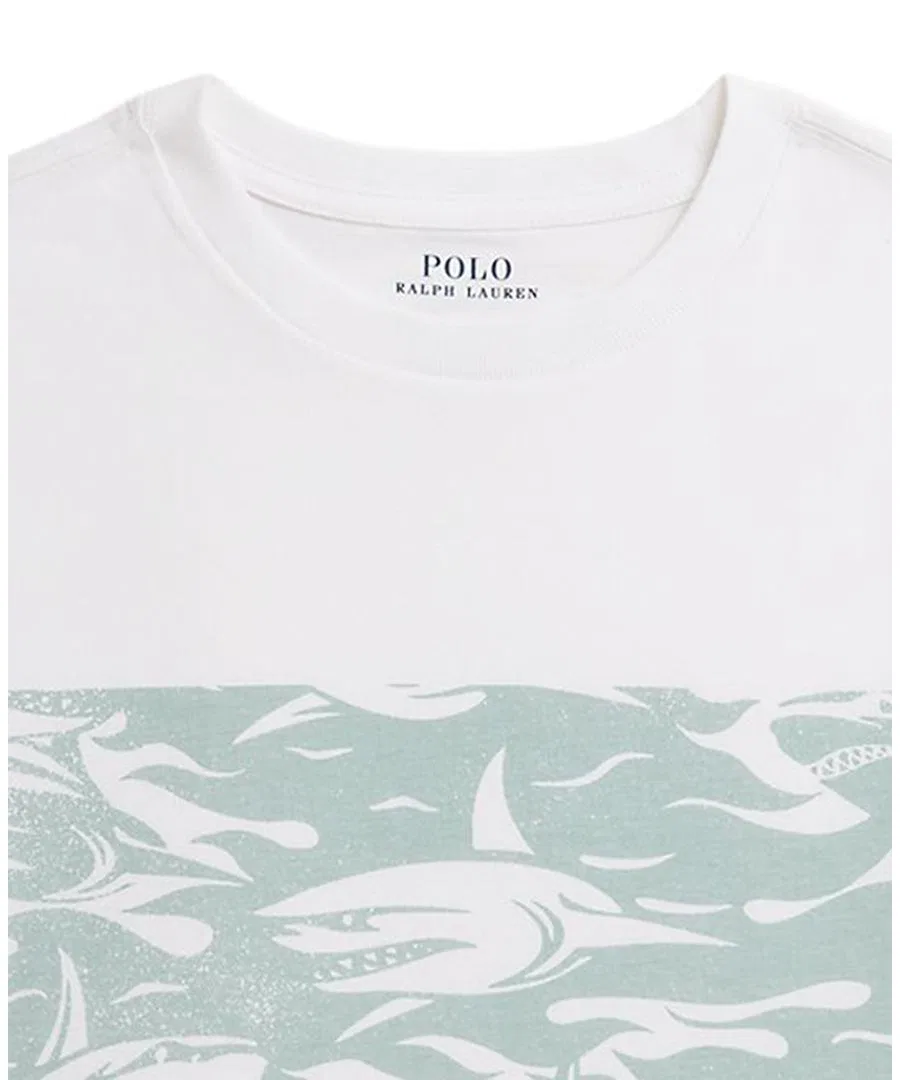 Детская футболка с коротким рукавом и принтом акулы, размер 8-20 Polo Ralph Lauren, белый — фото 3