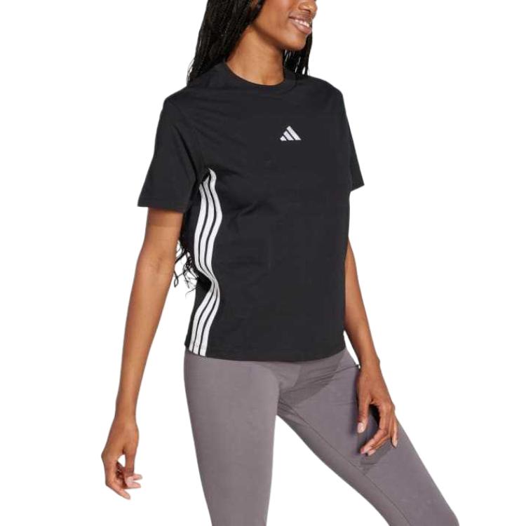 Adidas Женская футболка Essentials 3 Stripes Cotton Black/White — фото 3