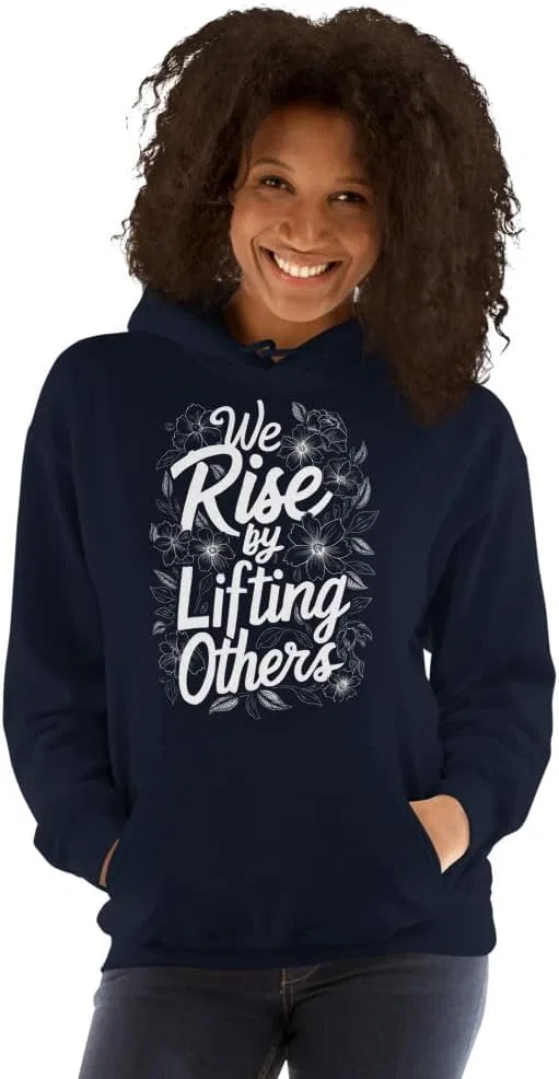 Толстовка унисекс с мотивирующей надписью We Rise By Lifting Others Generic, темно-синий