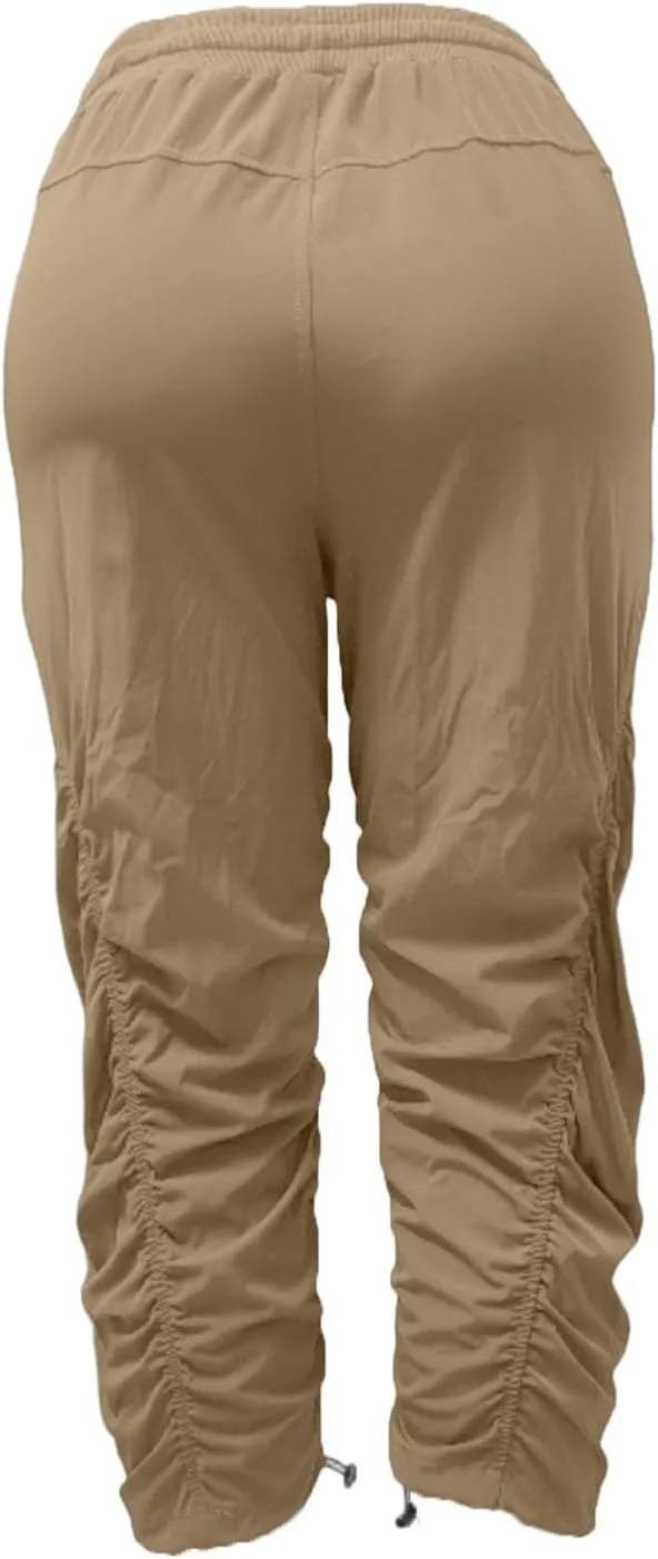 Женские летние капри-брюки Stretch Lightweight Quick-Dry Casual с кулиской и эластичным поясом для путешествий и отдыха на природе с карманами Generic, хаки — фото 4