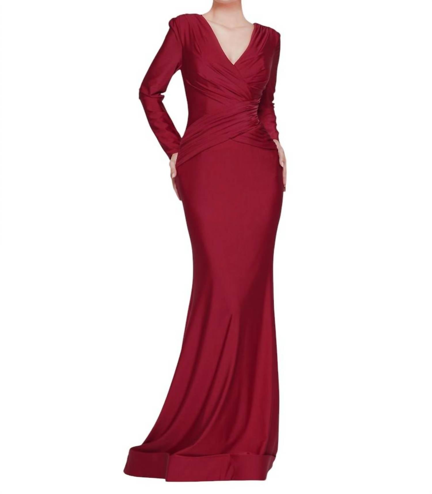 

Длинное облегающее вечернее платье с рукавами в красном цвете COLORS DRESS