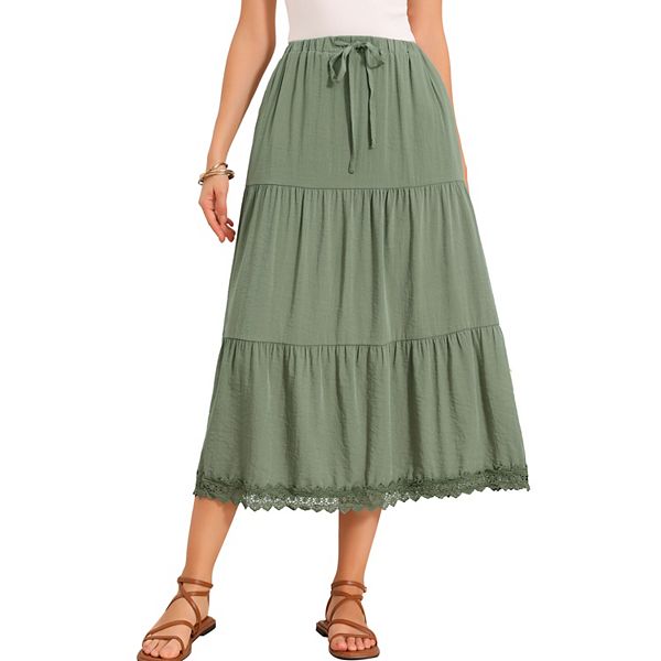 

Летняя макси-юбка для женщин на резинке с высокой талией, ярусная, а-силуэт, повседневная, пляжная, длинная Inspire Chic