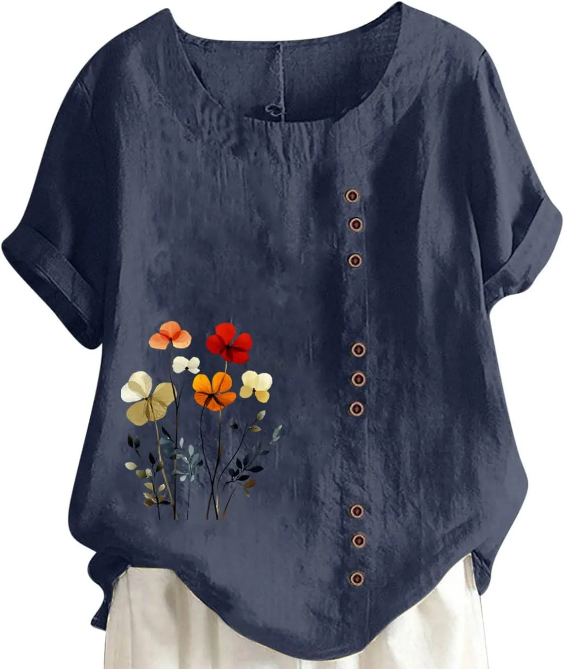 

Льняная блузка для женщин в стиле бохо с декором на пуговицах Floleo