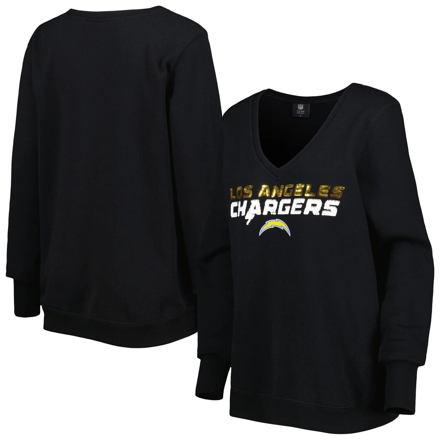 

Женский пуловер с v-образным вырезом и блестками Cuce Los Angeles Chargers, черный пуловер с логотипом
