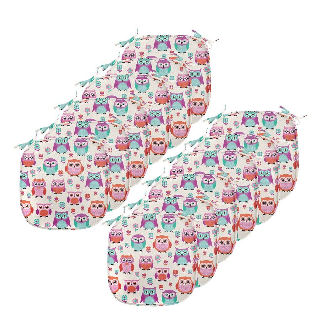 

ABAKUHAUS Подушки для обеденного стула «Сова», Современная декоративная водонепроницаемая подушка «Счастливое детство» с ремнями для кухонных сидений, 40 см x 40 см — упаковка из 12 шт., Оранжевая фуксия, морская пена