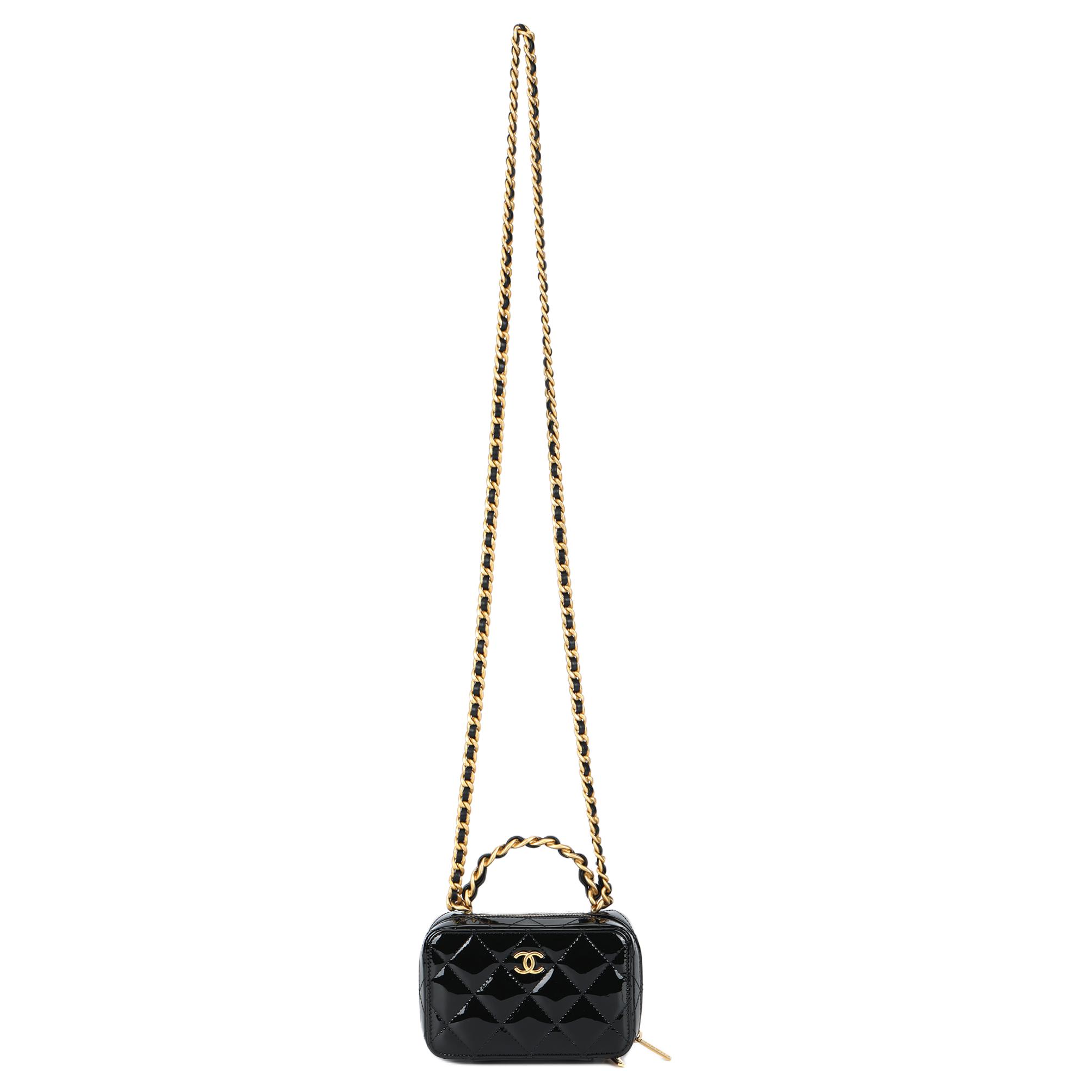 

CHANEL Женская косметичка из лакированной телячьей кожи, сумка через плечо, черная