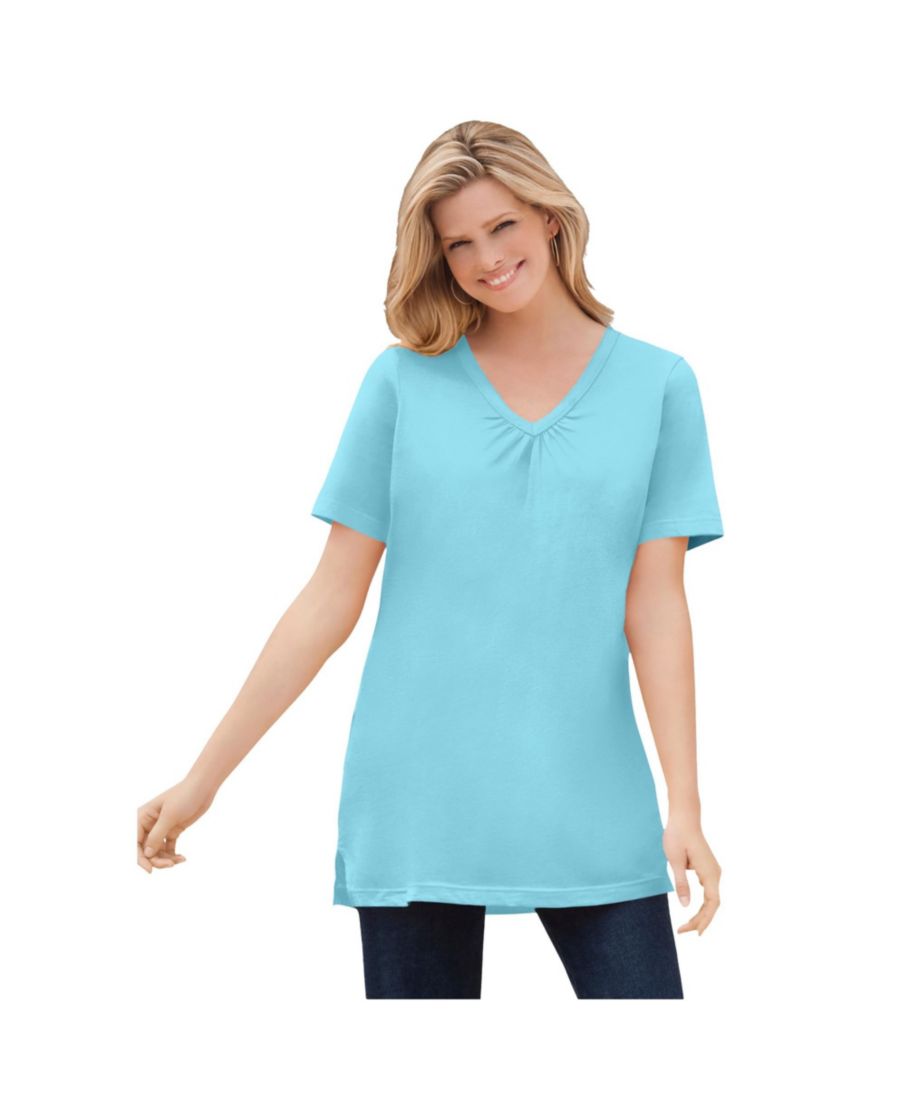 

Туника с короткими рукавами и V-образным вырезом от Plus Size Within Perfect Woman Within, Seamist blue