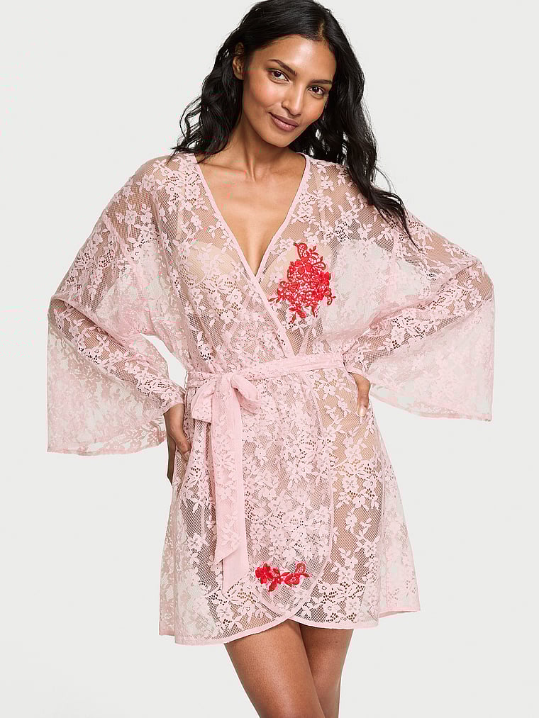 

Короткий кружевной халат «Dare to dream» Victoria'S Secret, розовый