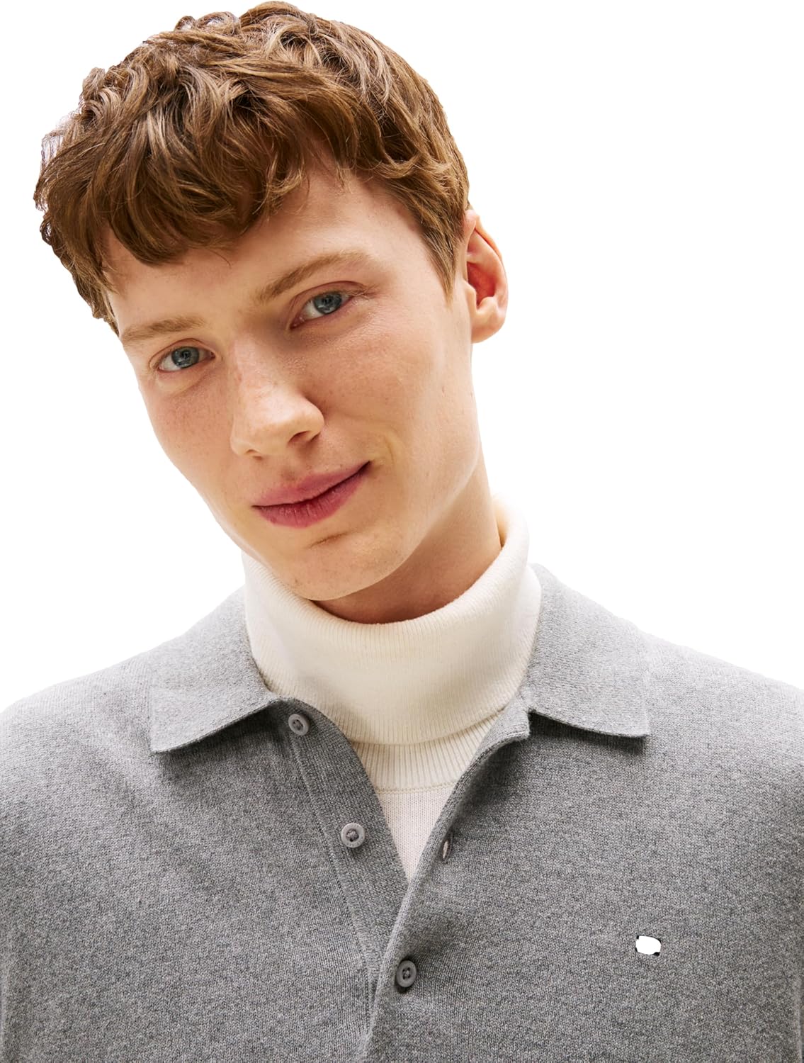 Мужской свитер-поло Tommy Hilfiger из хлопка и кашемира с длинными рукавами, Medium Grey Heather — фото 2