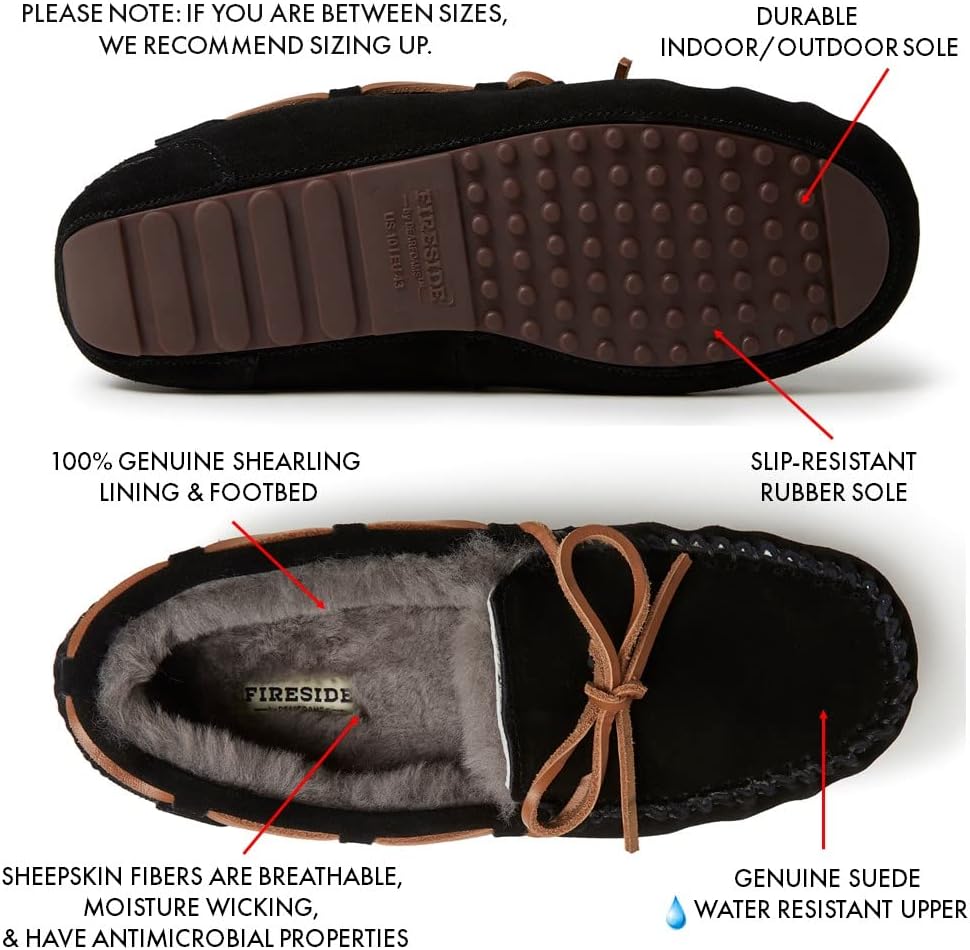 Домашние тапочки Fireside от Dearfoams для мужчин Victor из натуральной овчины, водоотталкивающие, для дома и улицы, с завязками, широкая полнота Fireside By Dearfoams, черный — фото 2