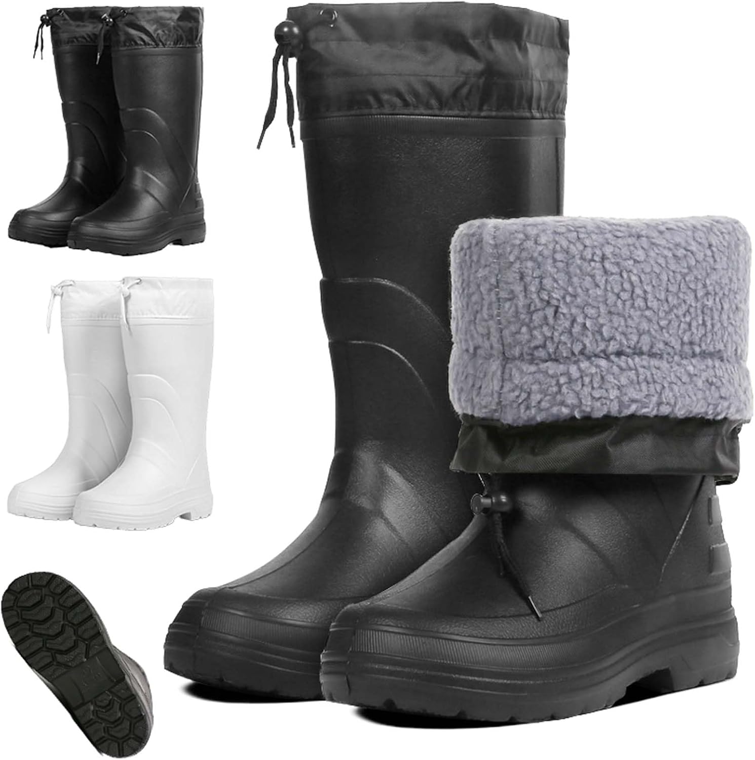 

Мужские утепленные водонепроницаемые резиновые сапоги с удобной теплой подкладкой, дождевые ботинки с затяжкой, утепленные сапоги для грязи Generic, черный