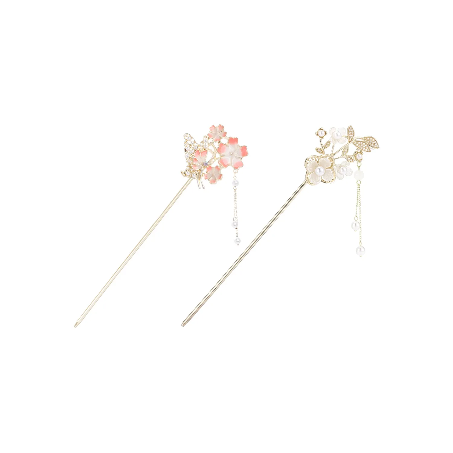Женские шпильки для волос ZANC, [Butterfly Dancing among Flowers+Pearl Flower]2 Pcs