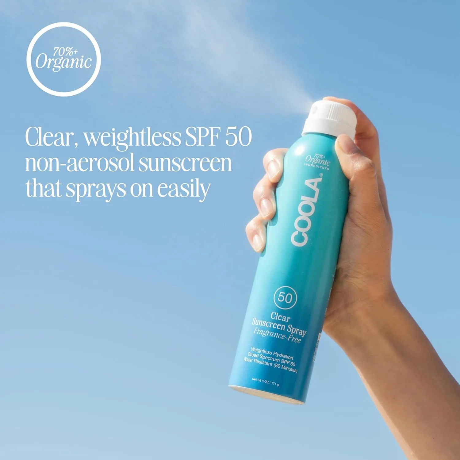 Солнцезащитный спрей COOLA Organic Sunscreen SPF 50, протестирован дерматологами, обеспечивает ежедневную защиту кожи, подходит для веганов, не содержит глютена и отдушек. 177 мл (2 шт.) — фото 2