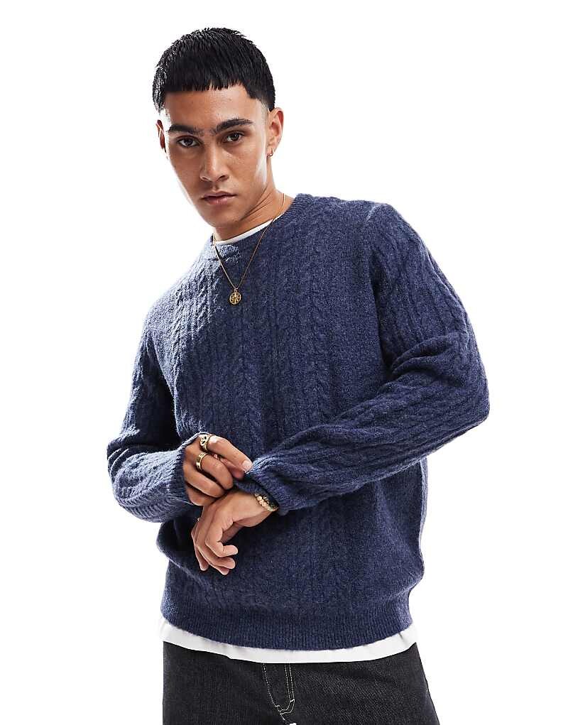 

Темно-синий джемпер свободной вязки с круглым вырезом ASOS DESIGN