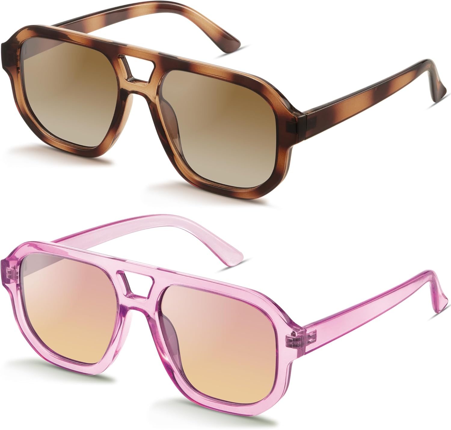 

livho Модные поляризованные квадратные солнцезащитные очки-авиаторы для женщин и мужчин, квадратная оправа, ретро-солнцезащитные очки для женщин и мужчин 2025 Shades, Brown Tortoise/Brown + Clear Purple/Purple Gradient Brown