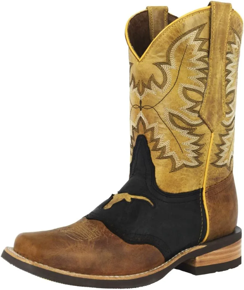 

Мужские ковбойские сапоги Texas Legacy Honey Brown из западной кожи с изображением длиннорогого быка, квадратный носок