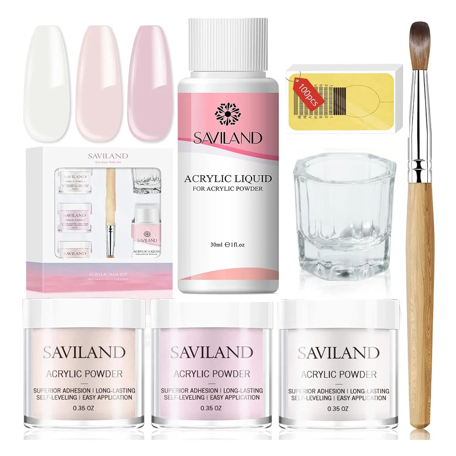 Набор для акрилового наращивания ногтей от Saviland Saviland, Clear Pink Nudes 3X10G